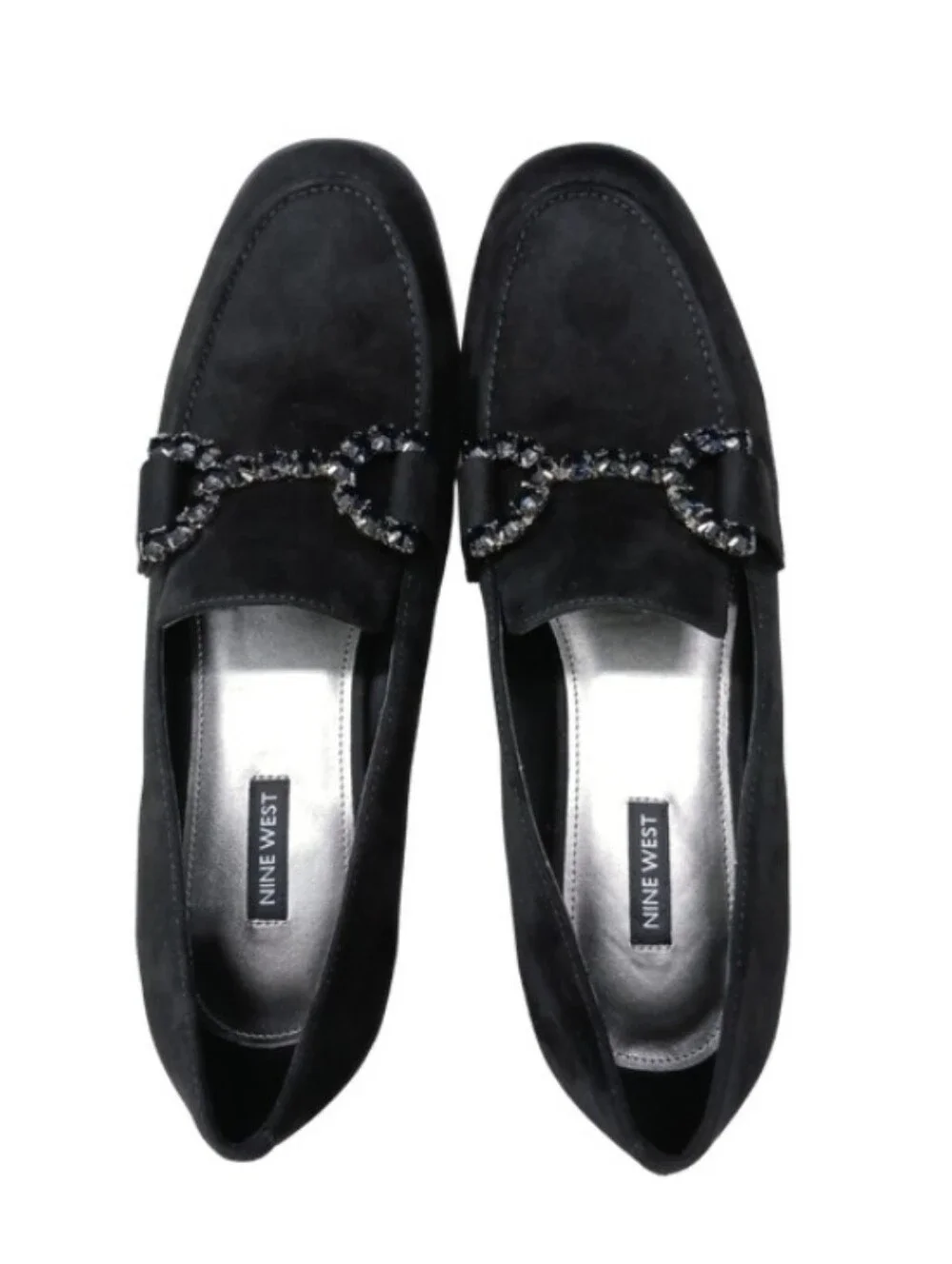 Nine West Loafers Women's 11 Black Faux Suede Rhinestone Slip-on Whimsigoth Shoe